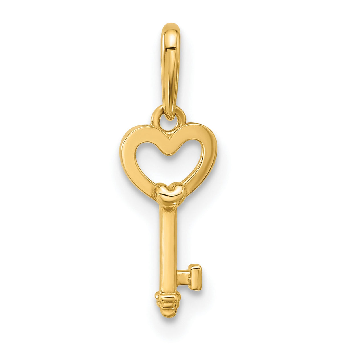 Polished Heart Key Charm Pendant in Real 14k Yellow Gold