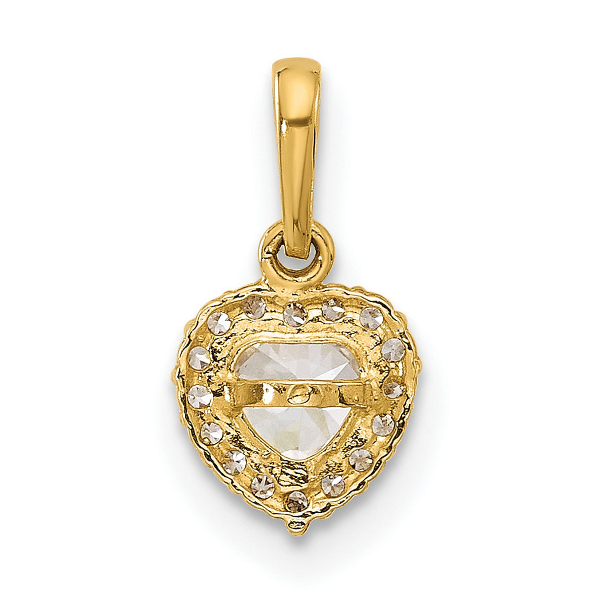 14k Yellow Gold Heart Pendant with Cubic Zirconia and Diamond Halo