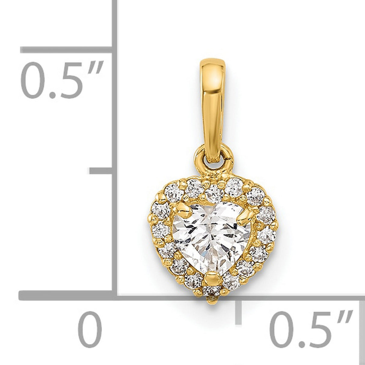 14k Yellow Gold Heart Pendant with Cubic Zirconia and Diamond Halo