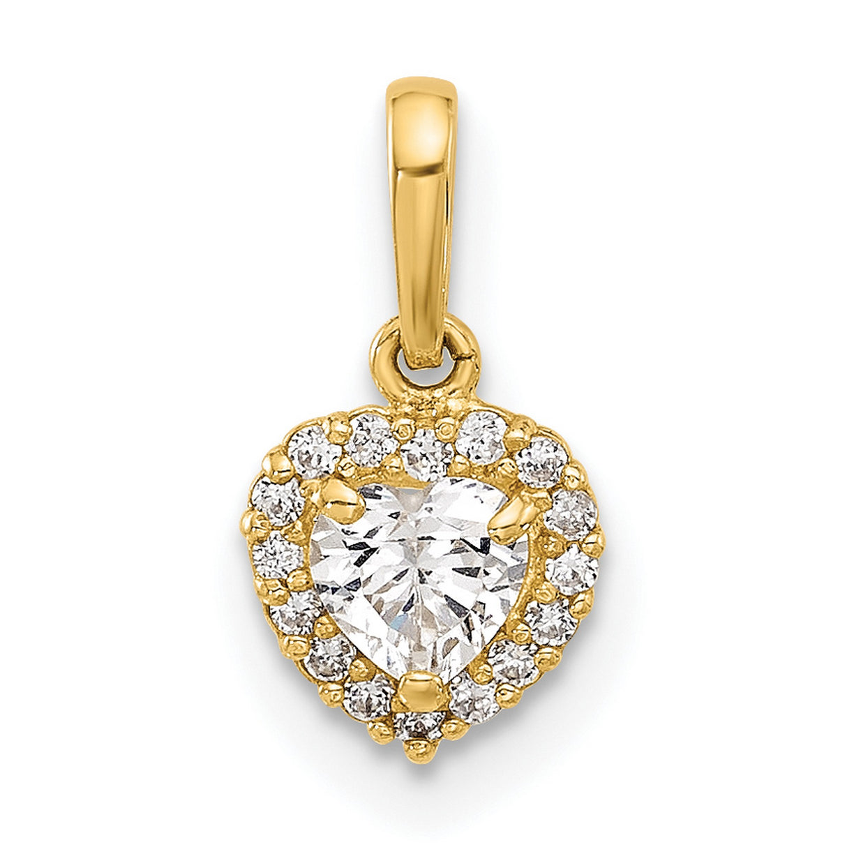 14k Yellow Gold Heart Pendant with Cubic Zirconia and Diamond Halo
