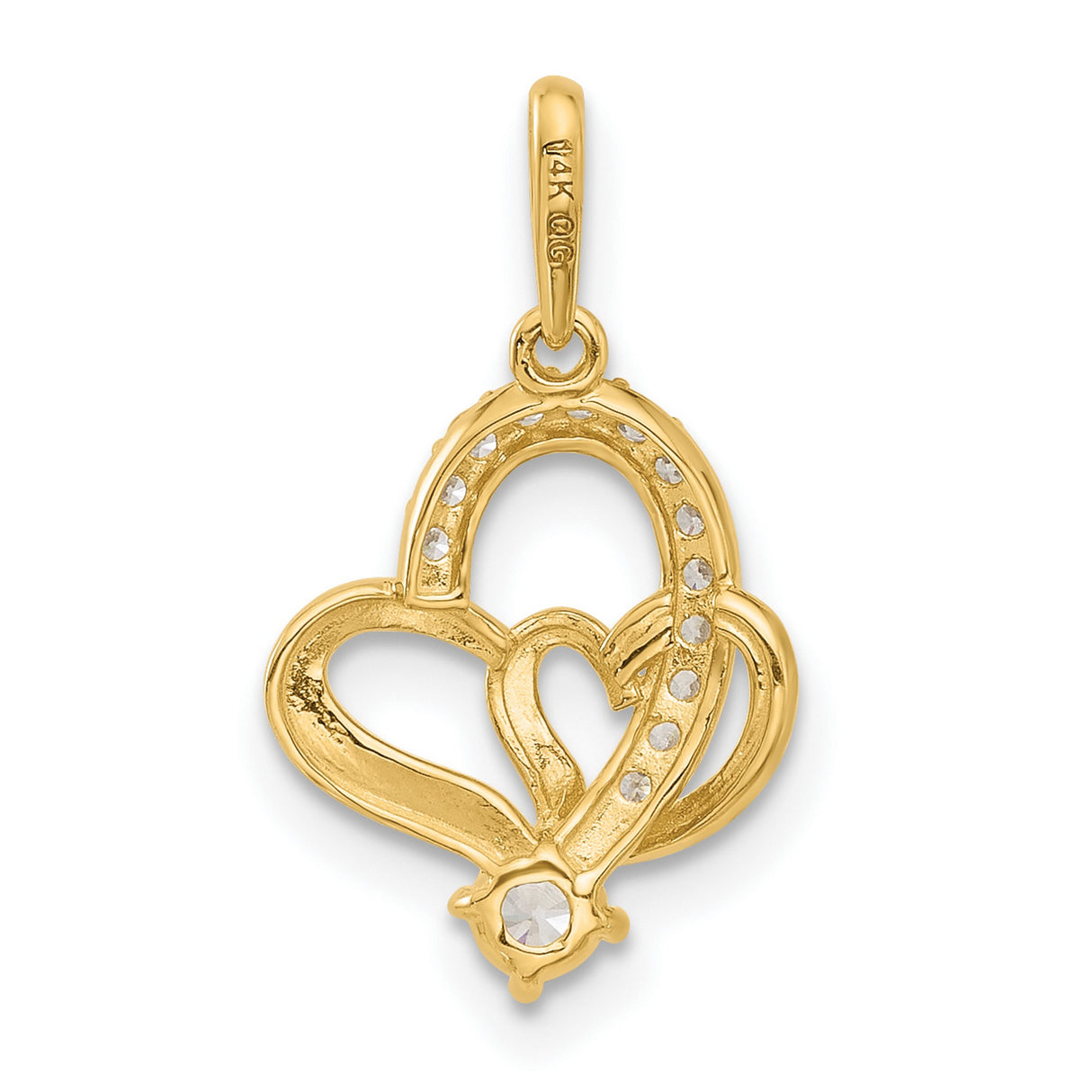 14k Yellow Gold Heart Ribbon Pendant with Cubic Zirconia, Romantic Jewelry for Women