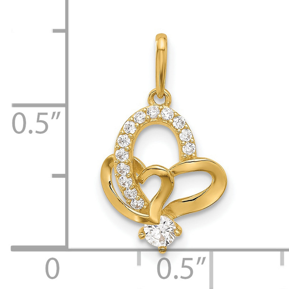 14k Yellow Gold Heart Ribbon Pendant with Cubic Zirconia, Romantic Jewelry for Women
