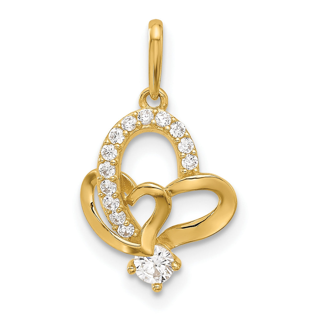 14k Yellow Gold Heart Ribbon Pendant with Cubic Zirconia, Romantic Jewelry for Women