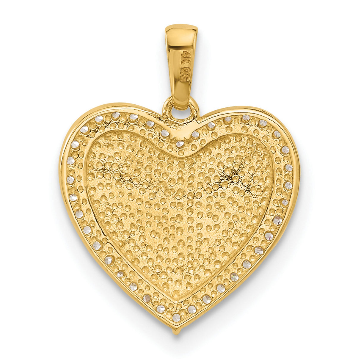 14k Yellow Gold Heart Pendant with Polished Center and Cubic Zirconia Accents