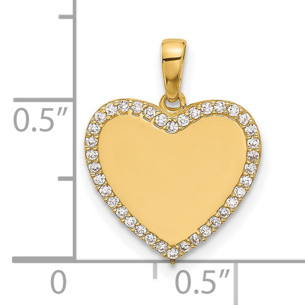 14k Yellow Gold Heart Pendant with Polished Center and Cubic Zirconia Accents