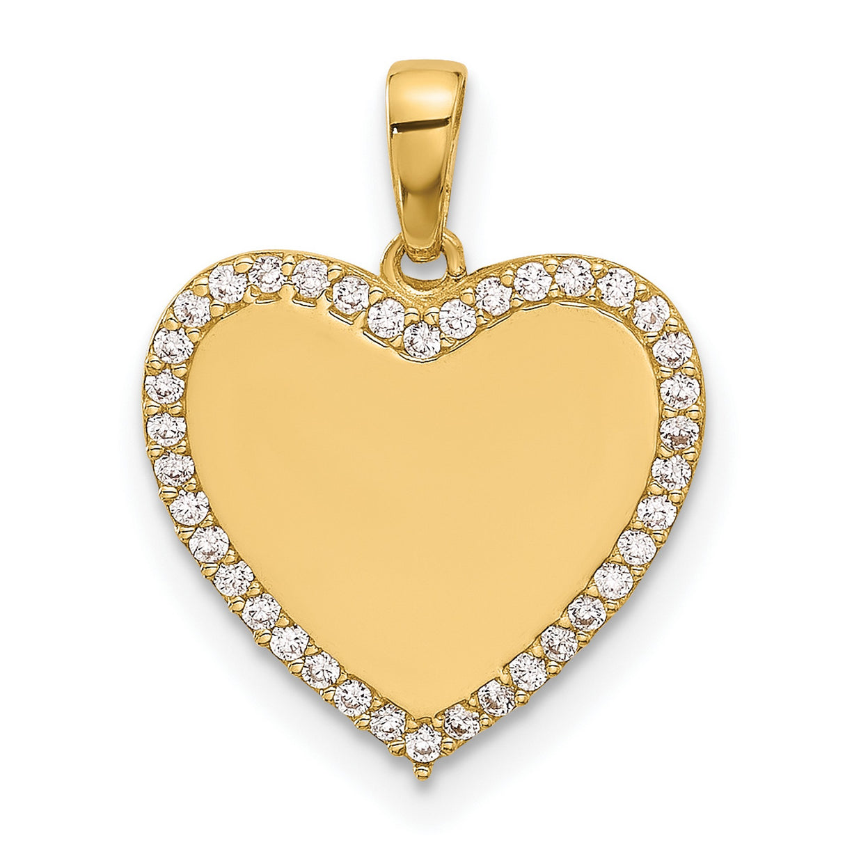 14k Yellow Gold Heart Pendant with Polished Center and Cubic Zirconia Accents