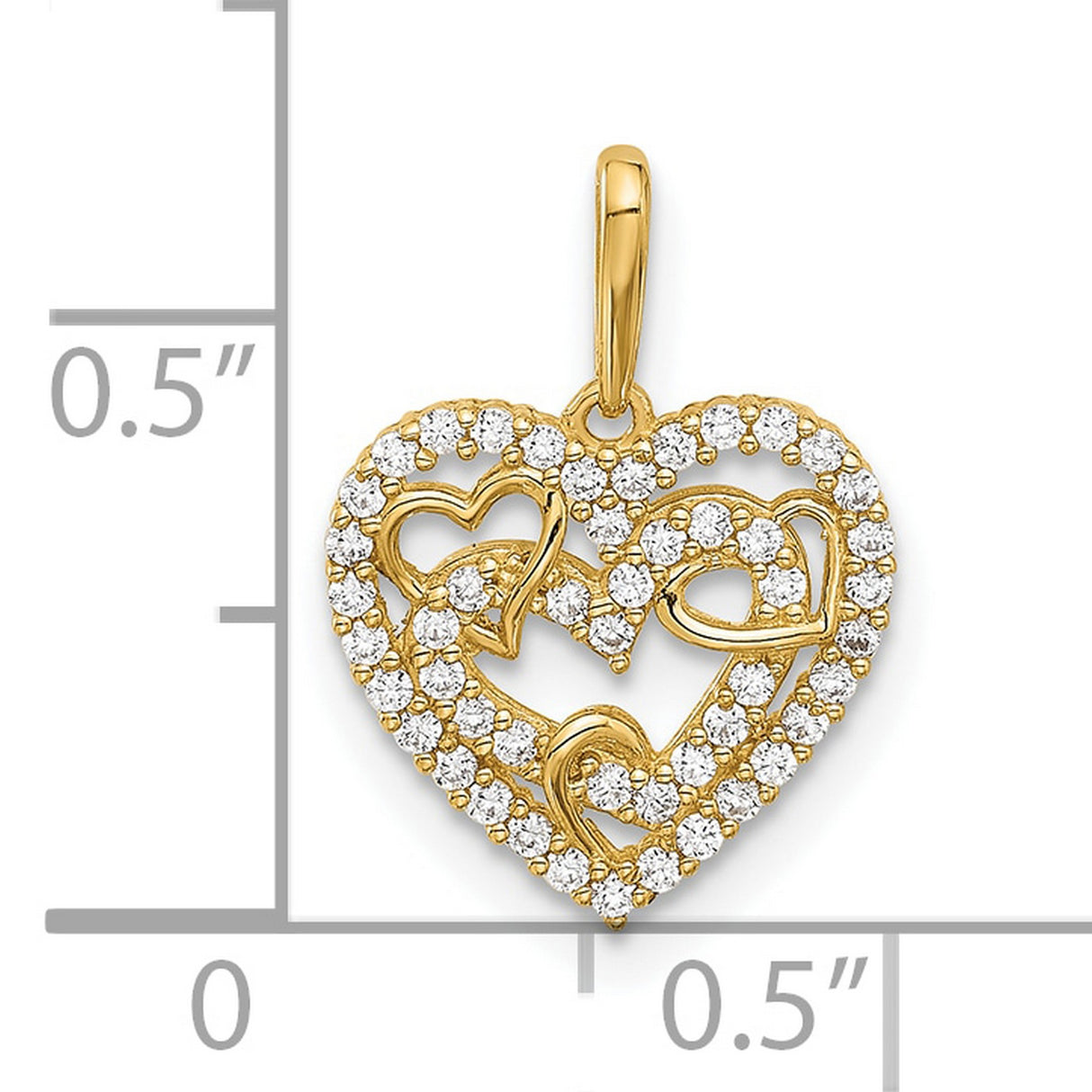 14k Yellow Gold Heart Pendant with Cubic Zirconia, Intertwined Open Hearts Design