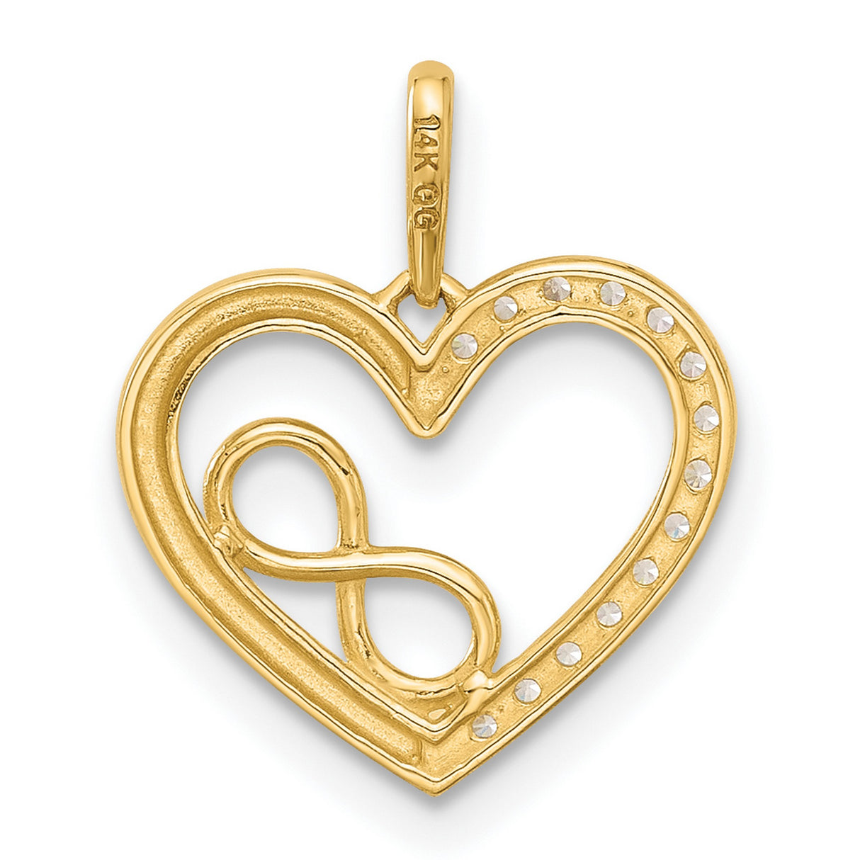 14k Yellow Gold Heart Pendant with Cubic Zirconia, Open Heart Infinity Design