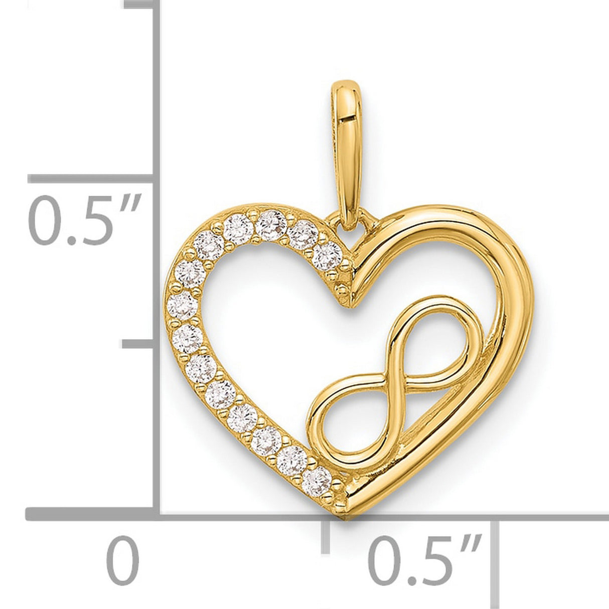14k Yellow Gold Heart Pendant with Cubic Zirconia, Open Heart Infinity Design
