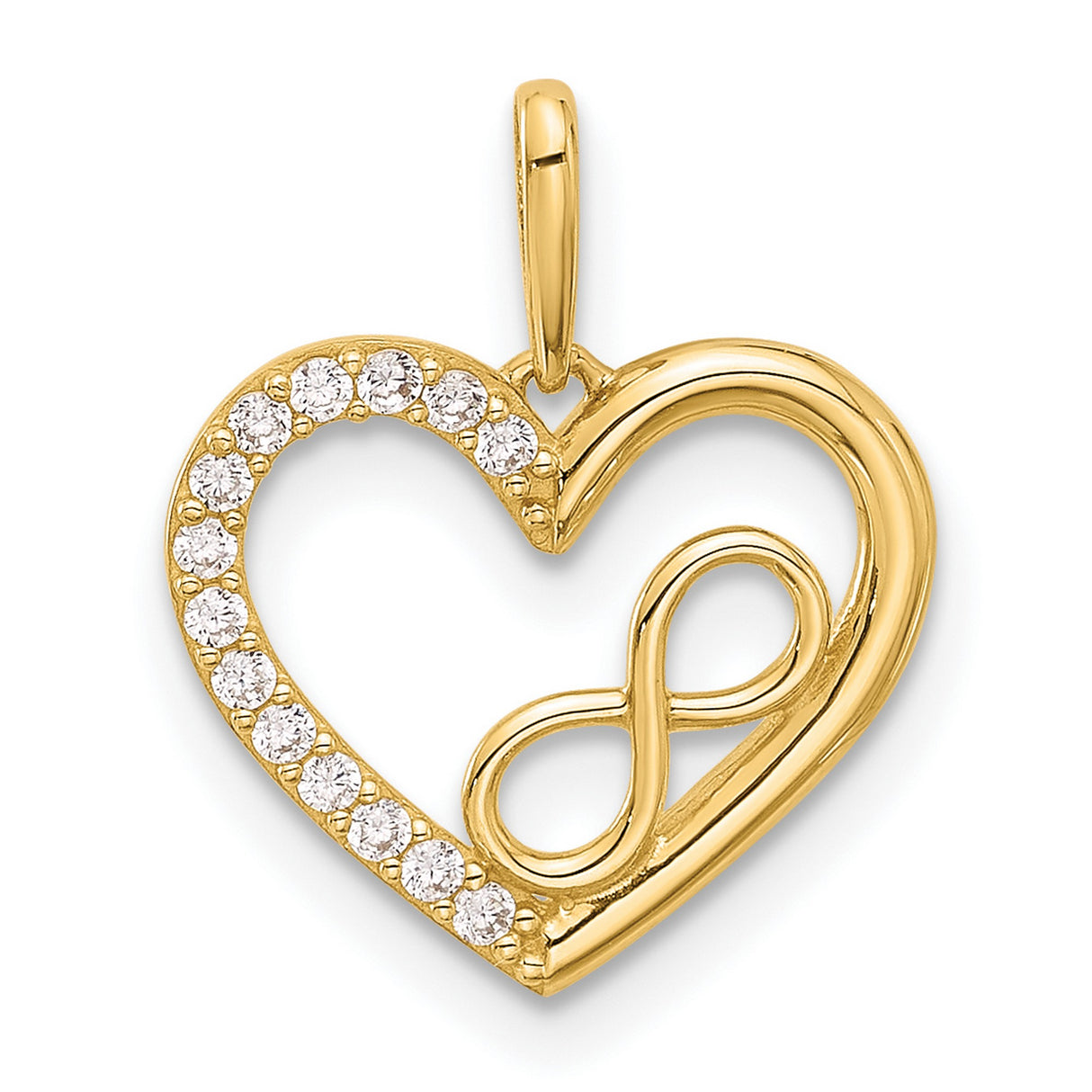 14k Yellow Gold Heart Pendant with Cubic Zirconia, Open Heart Infinity Design