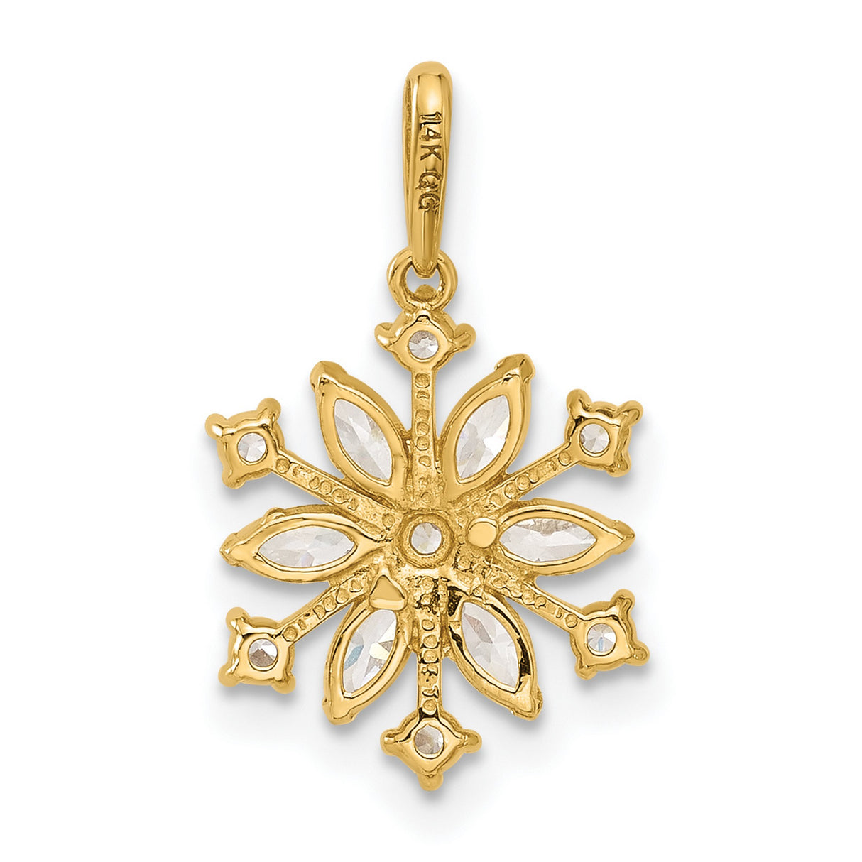 14k Yellow Gold Snowflake Pendant with Marquise and Round Cubic Zirconia