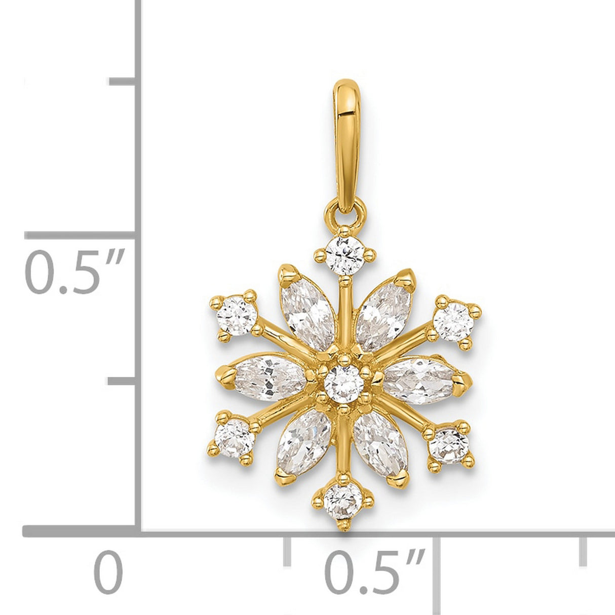 14k Yellow Gold Snowflake Pendant with Marquise and Round Cubic Zirconia