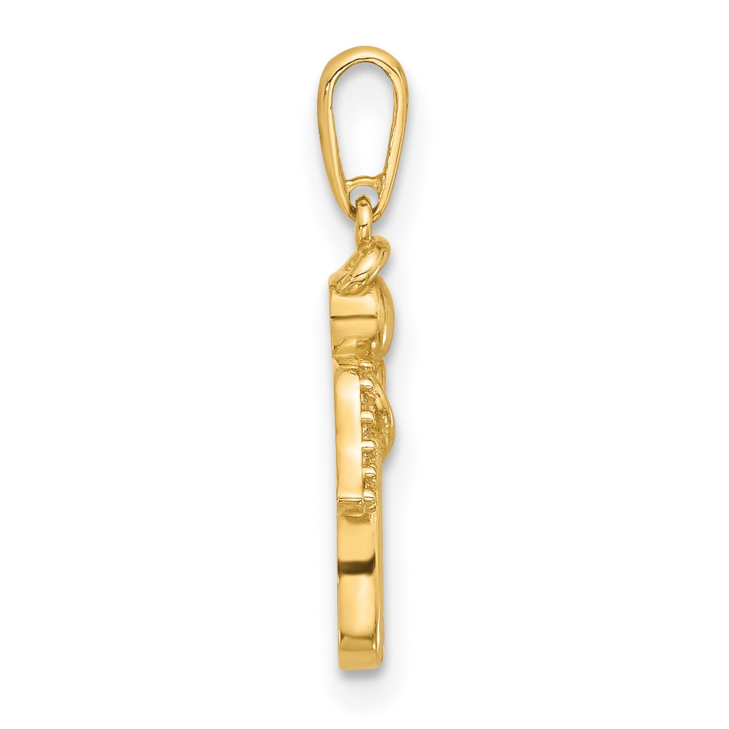 14k Yellow Gold Angel Pendant with Cubic Zirconia Wings and Open Heart Design