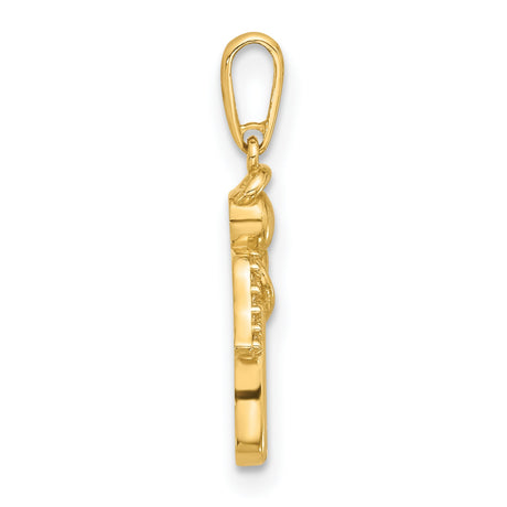 14k Yellow Gold Angel Pendant with Cubic Zirconia Wings and Open Heart Design