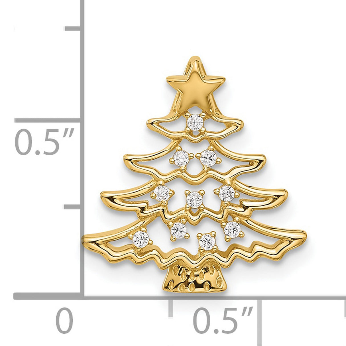 14k Yellow Gold Christmas Tree Pendant with Cubic Zirconia, Star Accent, Holiday Religious Charm