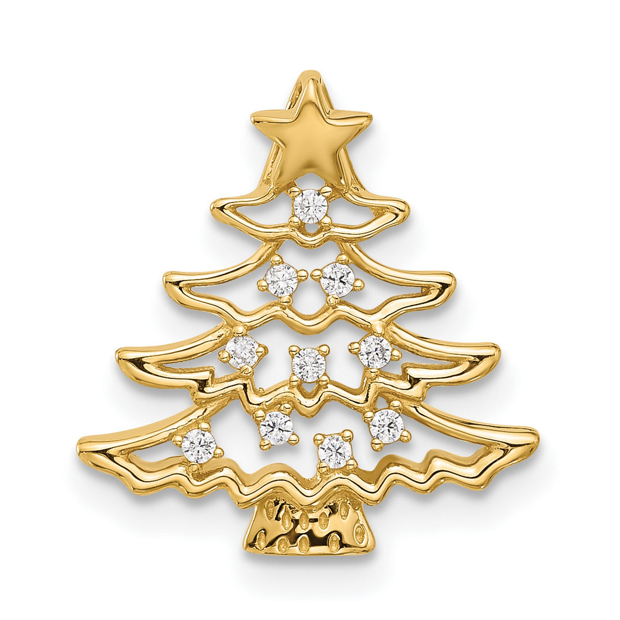 14k Yellow Gold Christmas Tree Pendant with Cubic Zirconia, Star Accent, Holiday Religious Charm