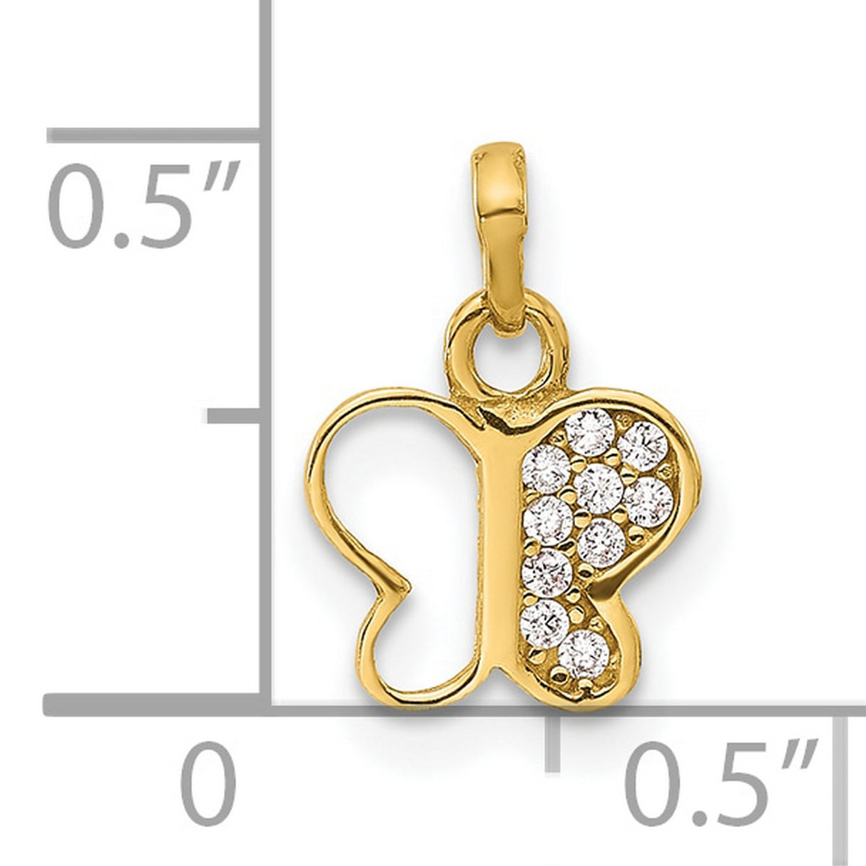 14k Yellow Gold Butterfly Pendant with Cubic Zirconia Accent, Openwork Design, Nature-Inspired Charm