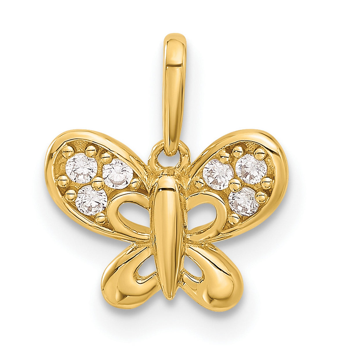 14k Yellow Gold Butterfly Pendant with Cubic Zirconia, Dainty Nature-Inspired Charm for Women