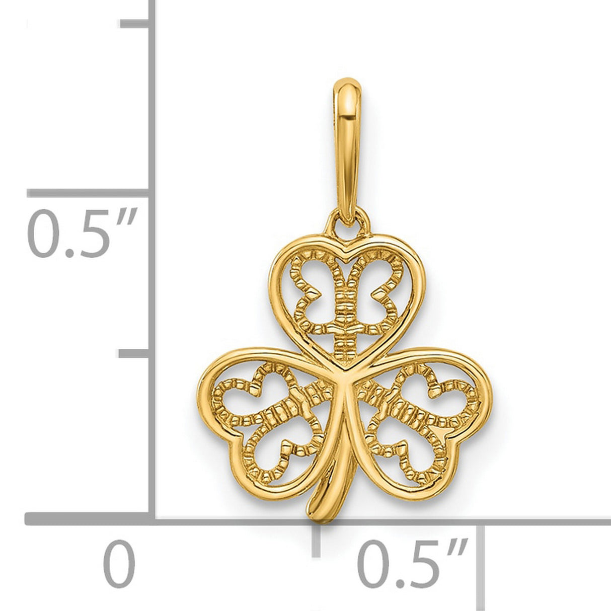 14k Yellow Gold Shamrock Pendant with Heart Leaf Clover and Butterfly Filigree Design