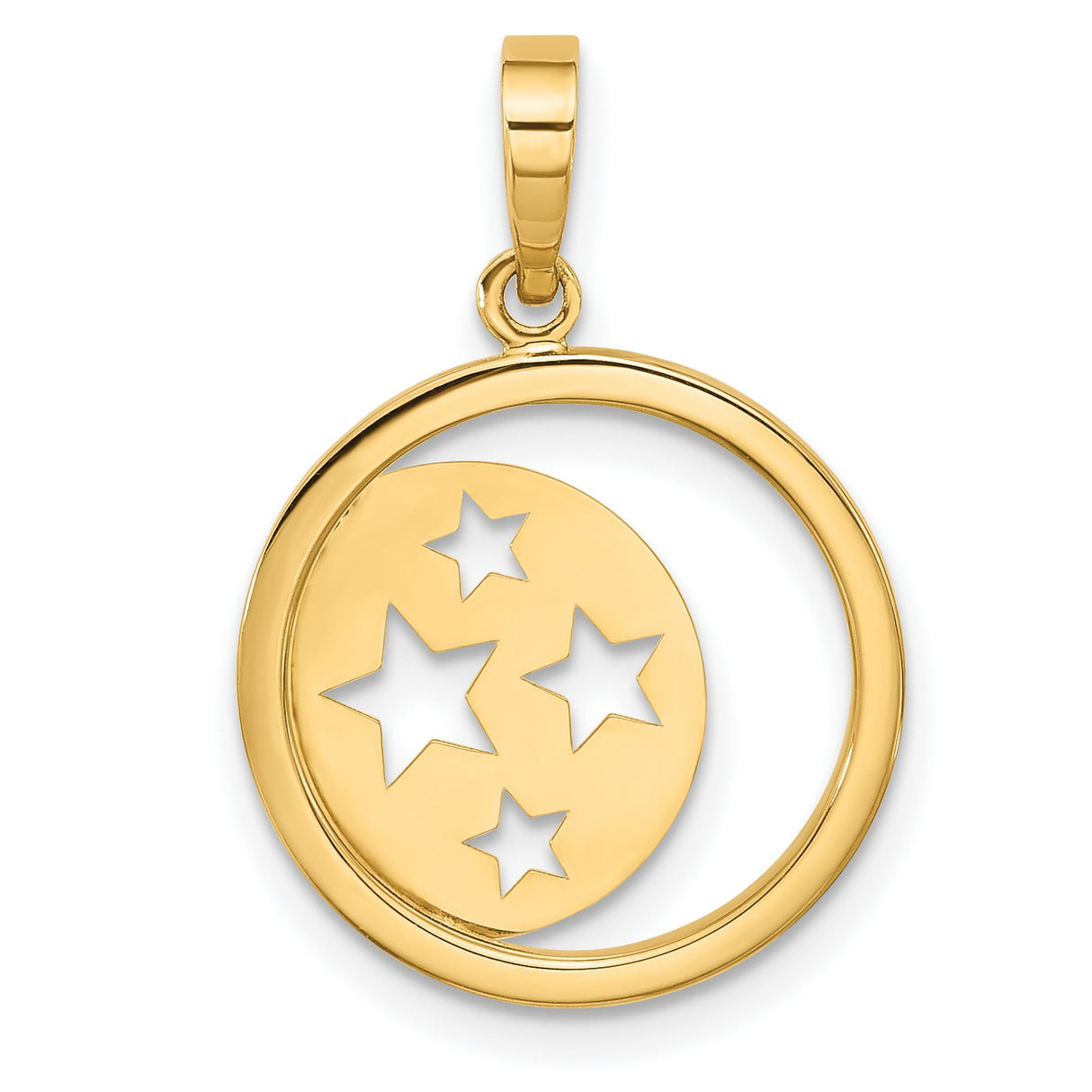 14k Yellow Gold Moon and Stars Pendant, Celestial Cutout Design for Women