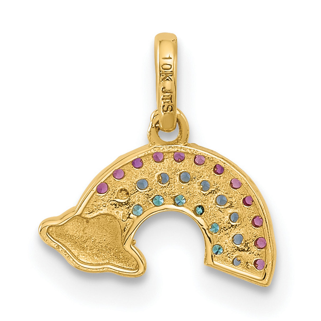 14k Yellow Gold Rainbow Pendant with Cubic Zirconia and Cloud Accent, Symbol of Hope and Joy