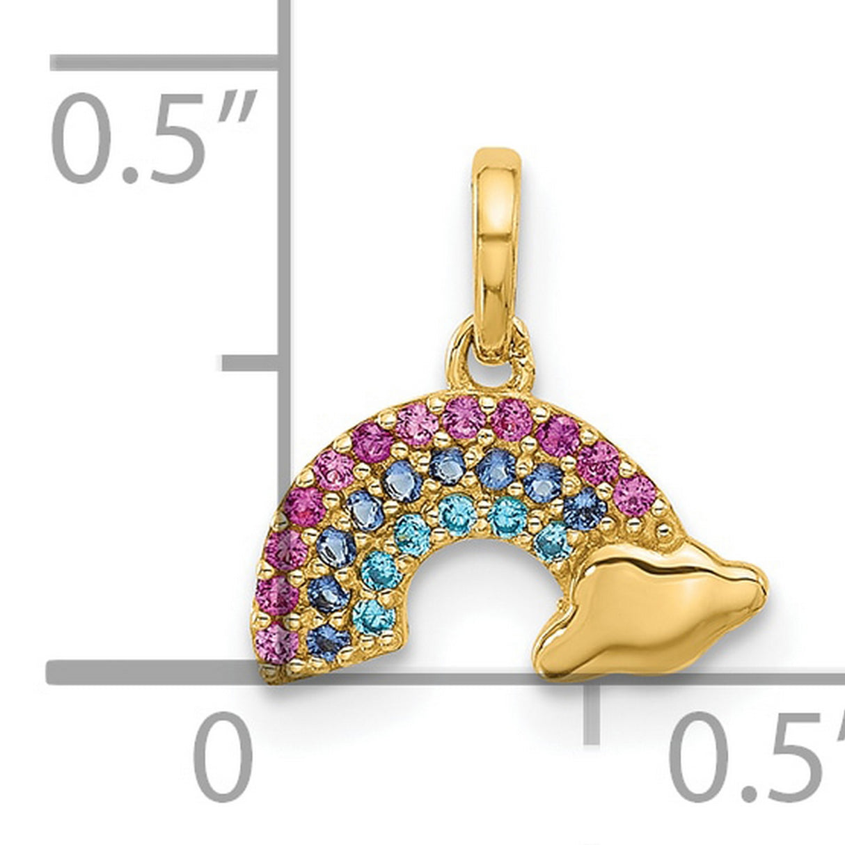 14k Yellow Gold Rainbow Pendant with Cubic Zirconia and Cloud Accent, Symbol of Hope and Joy