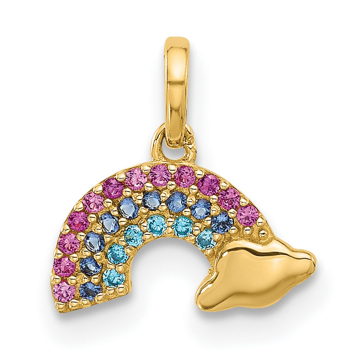 14k Yellow Gold Rainbow Pendant with Cubic Zirconia and Cloud Accent, Symbol of Hope and Joy