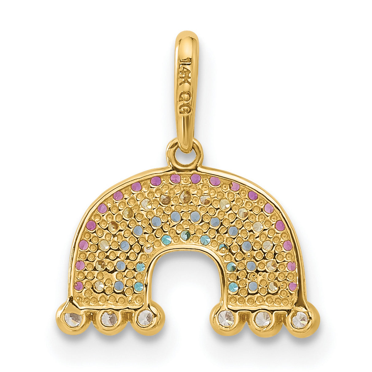 14k Yellow Gold Rainbow Pendant with Cubic Zirconia, Multicolored Pride Jewelry