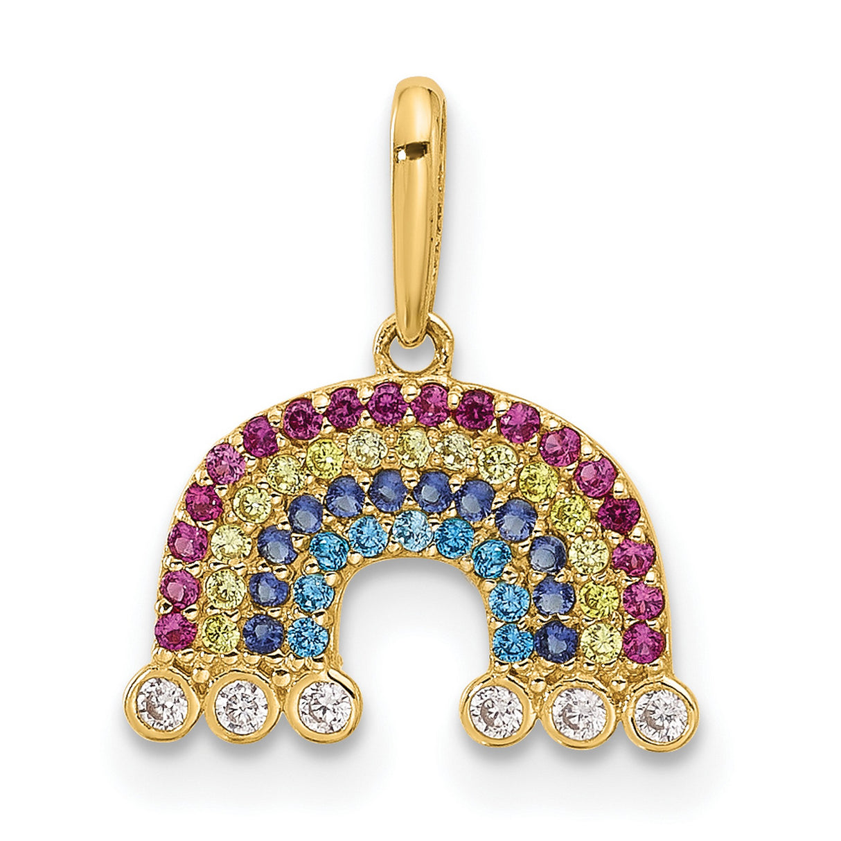 14k Yellow Gold Rainbow Pendant with Cubic Zirconia, Multicolored Pride Jewelry