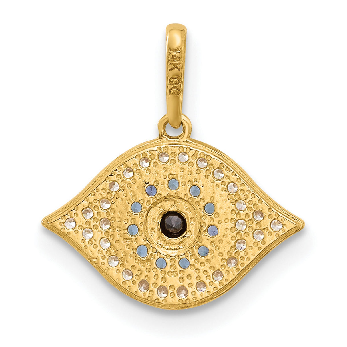 14k Yellow Gold Evil Eye Pendant with Cubic Zirconia, Blue and White Spiritual Talisman for Women