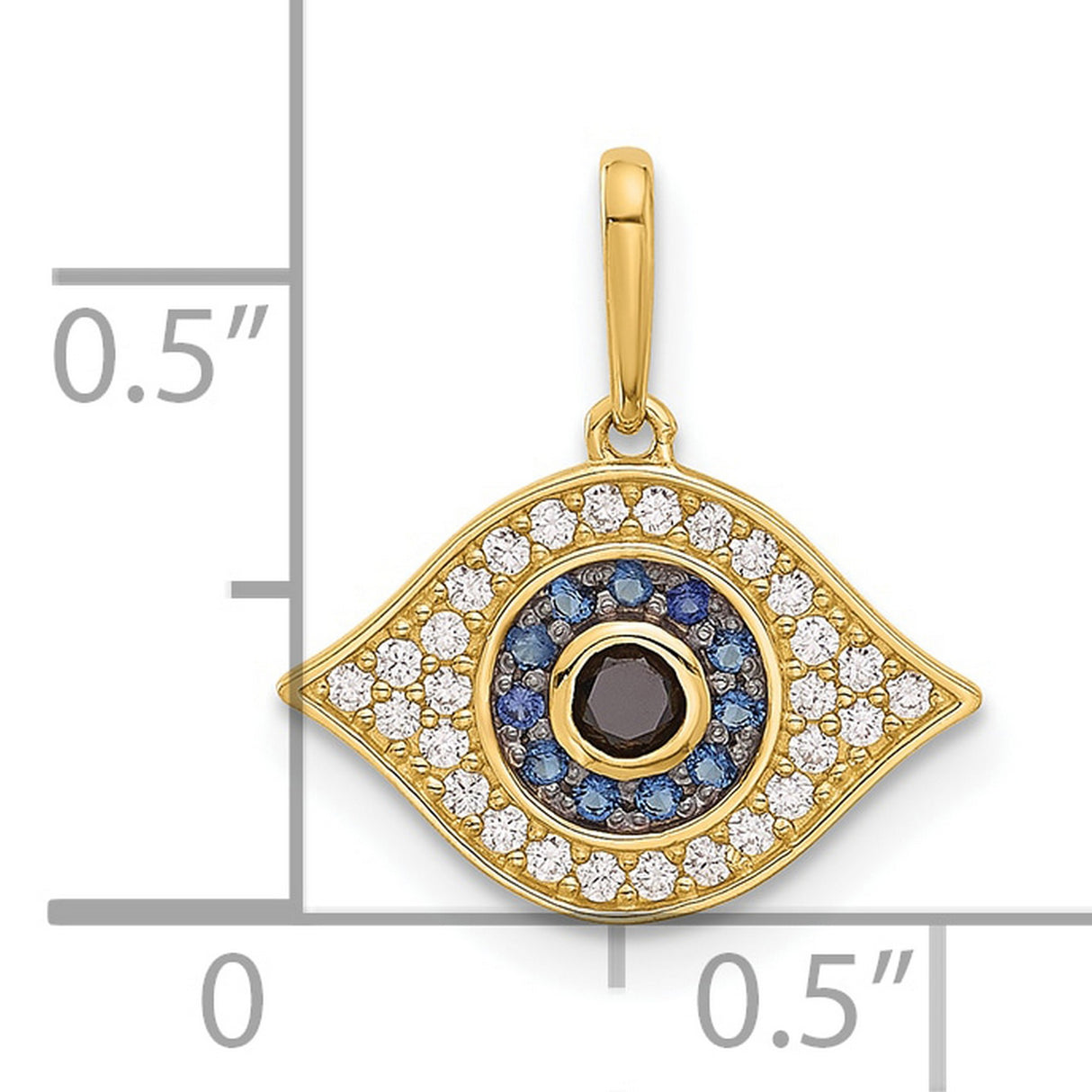 14k Yellow Gold Evil Eye Pendant with Cubic Zirconia, Blue and White Spiritual Talisman for Women