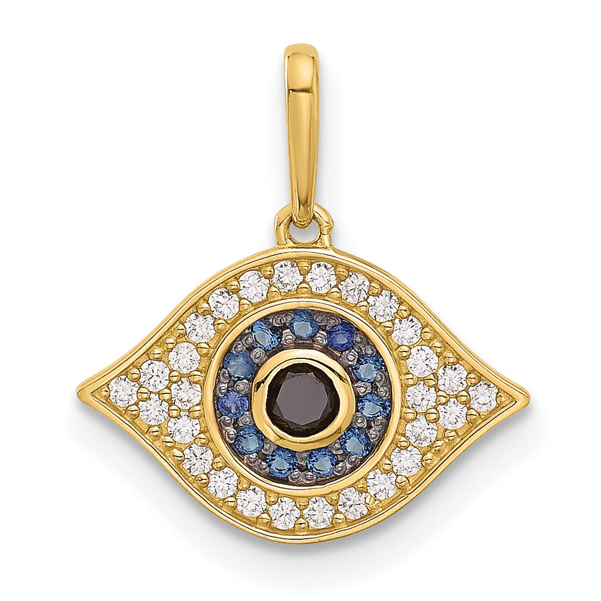 14k Yellow Gold Evil Eye Pendant with Cubic Zirconia, Blue and White Spiritual Talisman for Women