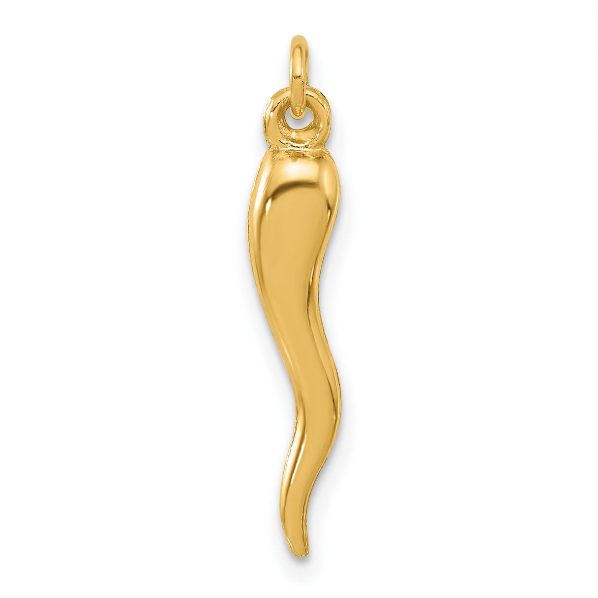 14k Yellow Gold Italian Horn Pendant Cornicello Charm Amulet for Protection and Good Luck