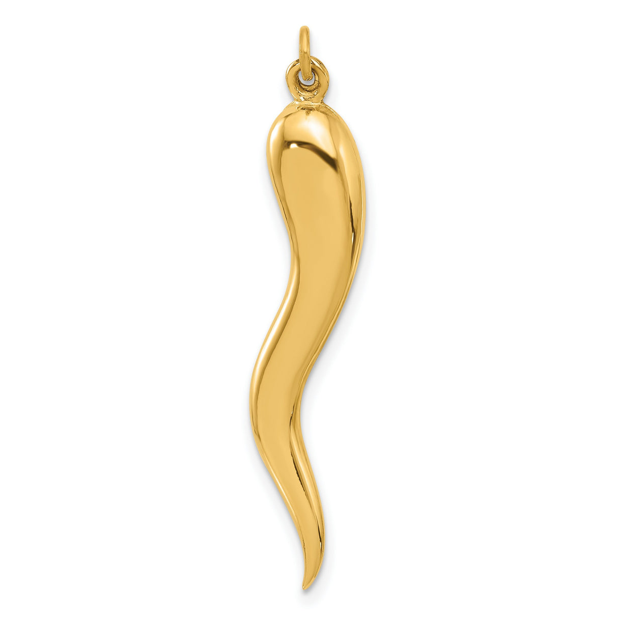 14k Yellow Gold Italian Horn Pendant, Cornicello Amulet Charm for Protection and Good Luck