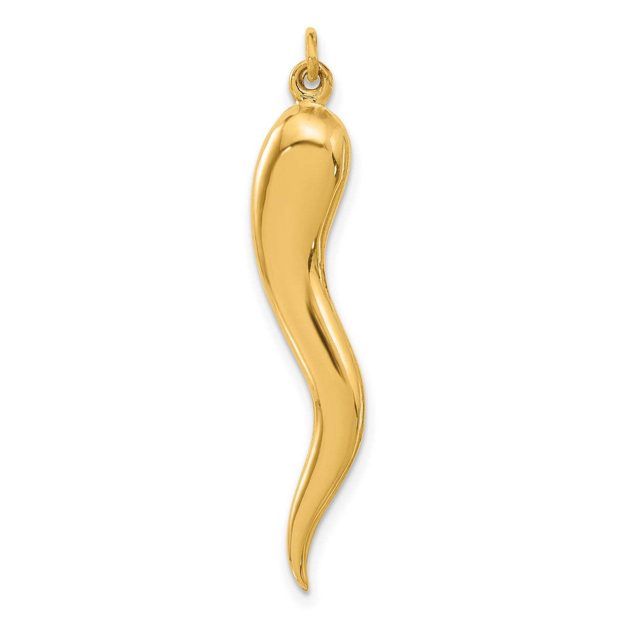 14k Yellow Gold Italian Horn Pendant, Cornicello Amulet Charm for Protection and Good Luck