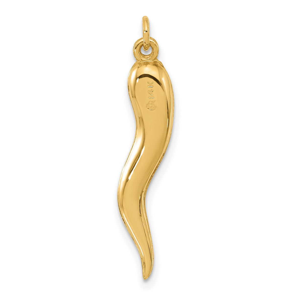 14k Yellow Gold Italian Horn Pendant, Cornicello Amulet for Evil Eye Protection and Luck