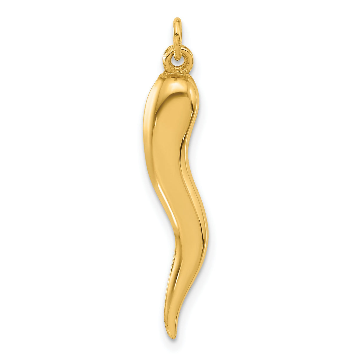 14k Yellow Gold Italian Horn Pendant, Cornicello Amulet for Evil Eye Protection and Luck