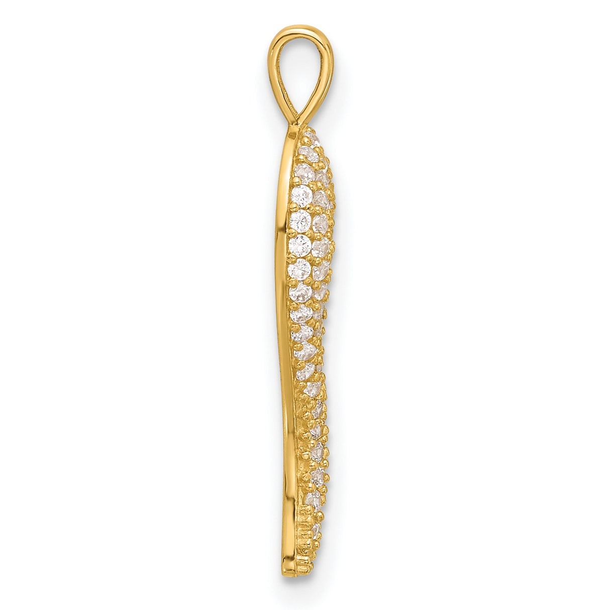 14k Yellow Gold Cornicello Pendant with Cubic Zirconia Pavé , Italian Horn Charm for Protection
