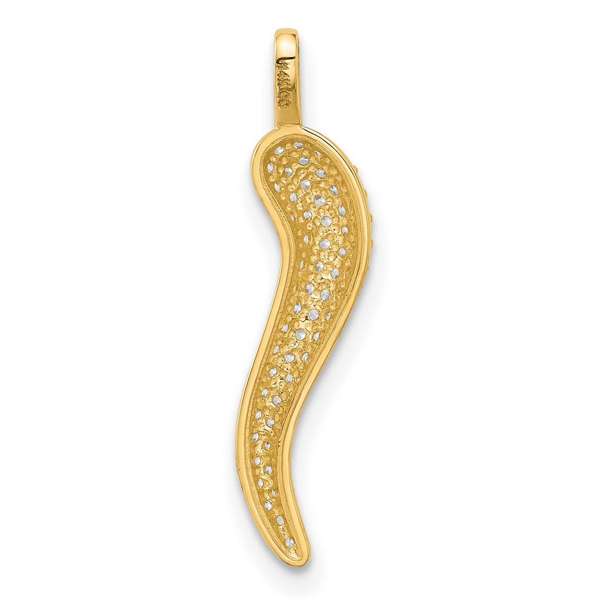 14k Yellow Gold Cornicello Pendant with Cubic Zirconia Pavé , Italian Horn Charm for Protection