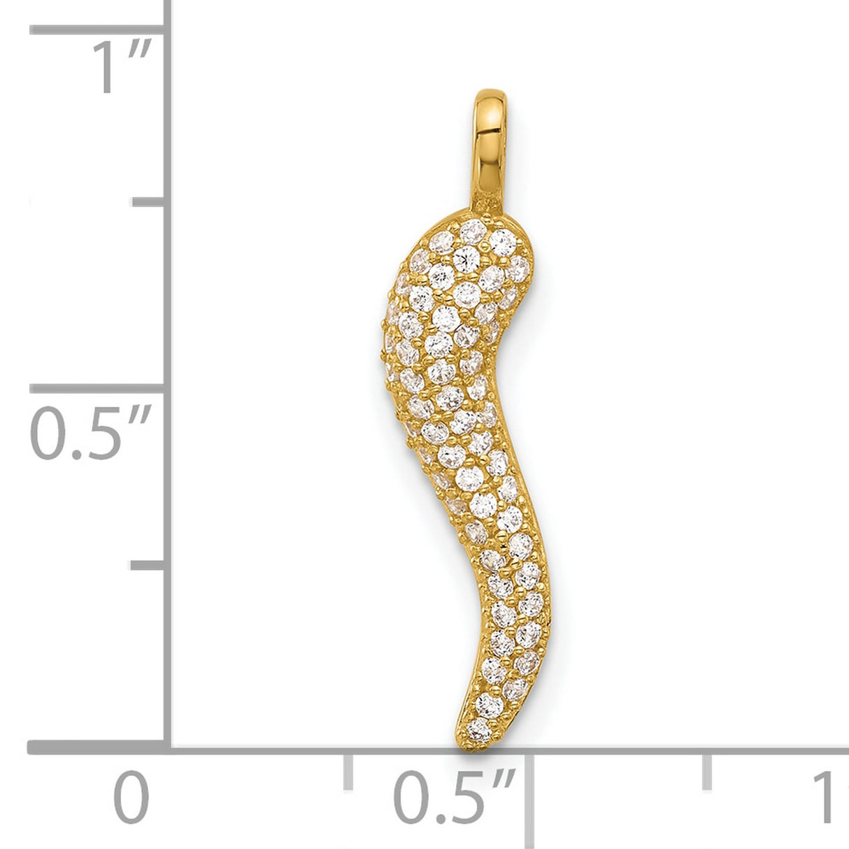 14k Yellow Gold Cornicello Pendant with Cubic Zirconia Pavé , Italian Horn Charm for Protection