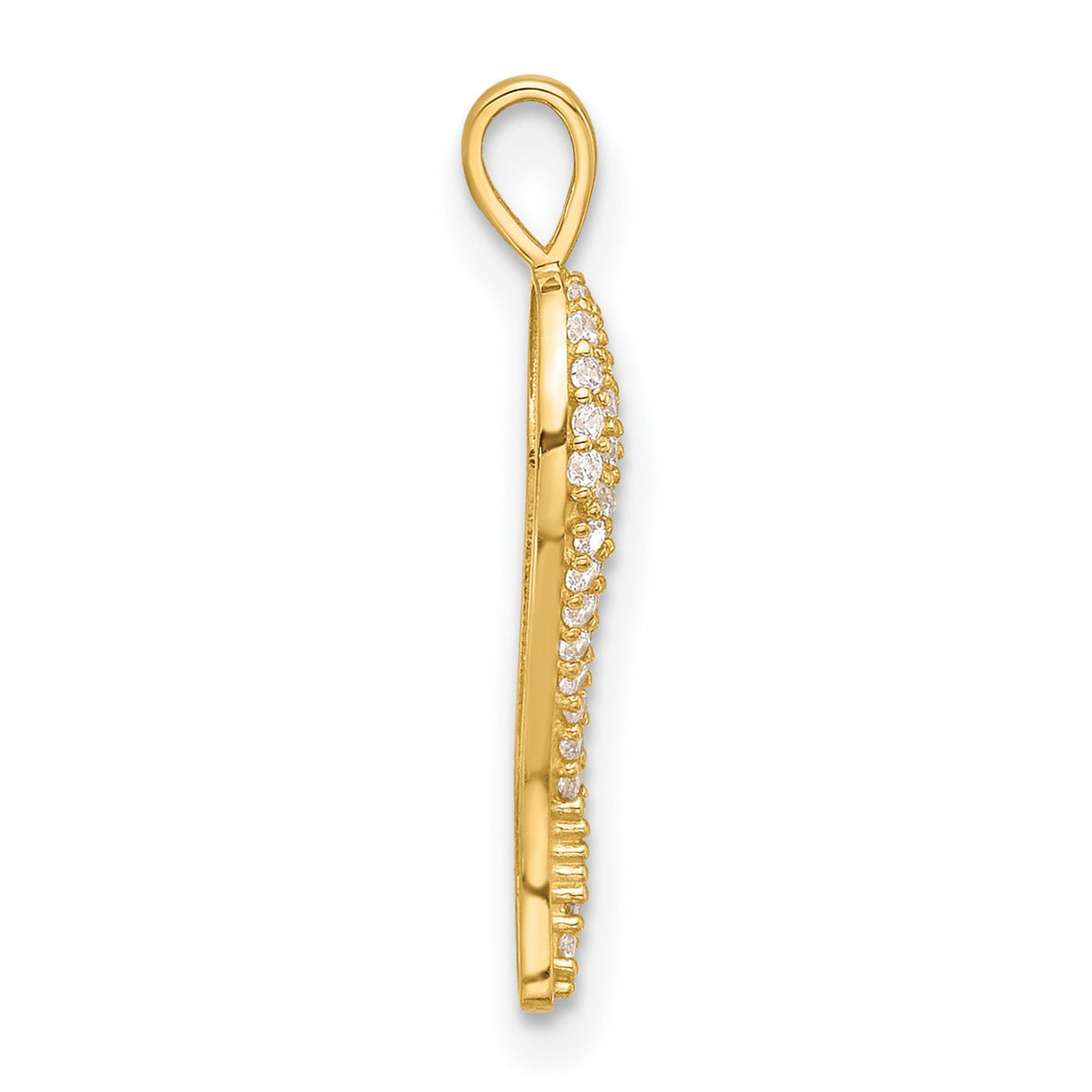 14k Yellow Gold Horn Pendant with Cubic Zirconia, Cornicello Good Luck Charm for Women