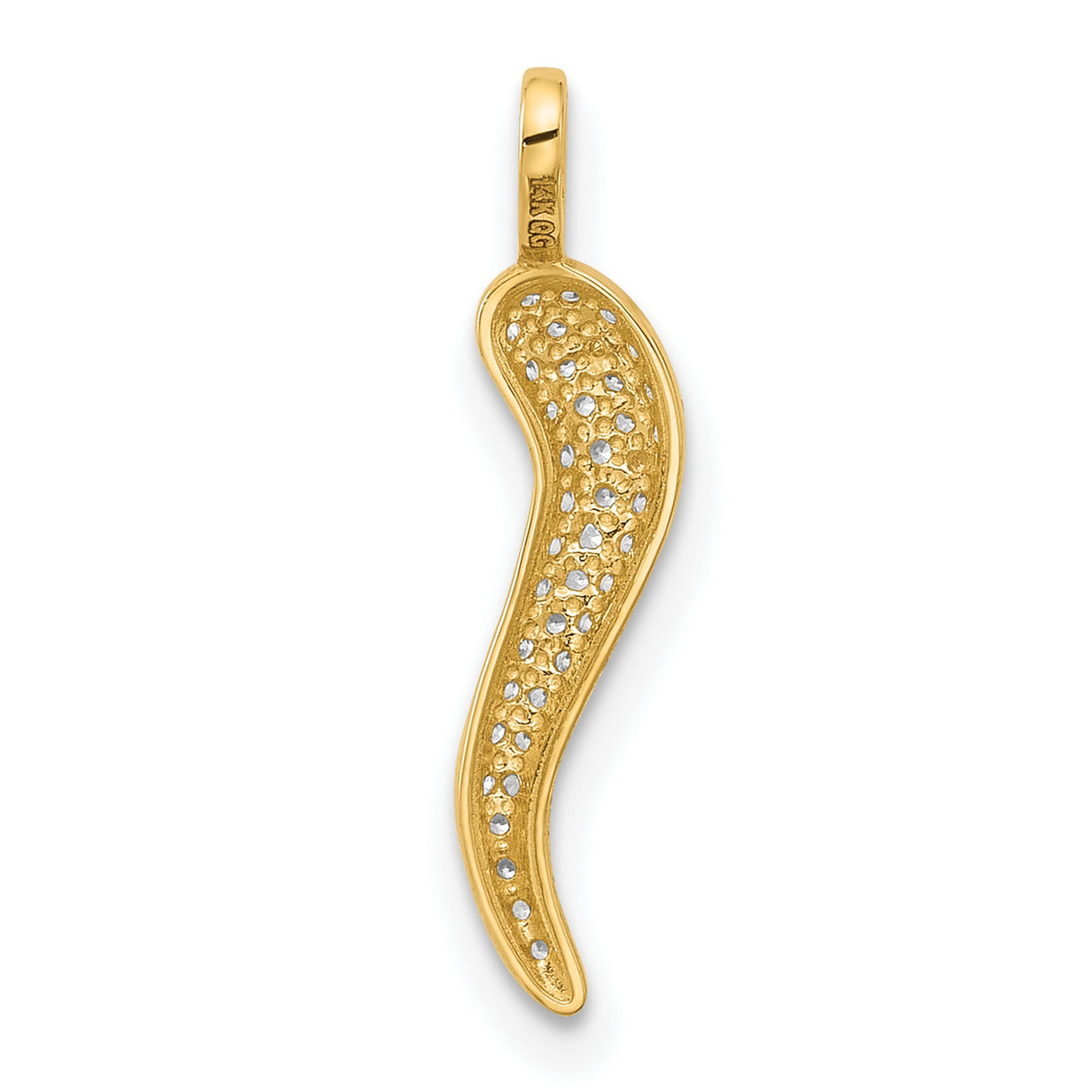 14k Yellow Gold Horn Pendant with Cubic Zirconia, Cornicello Good Luck Charm for Women