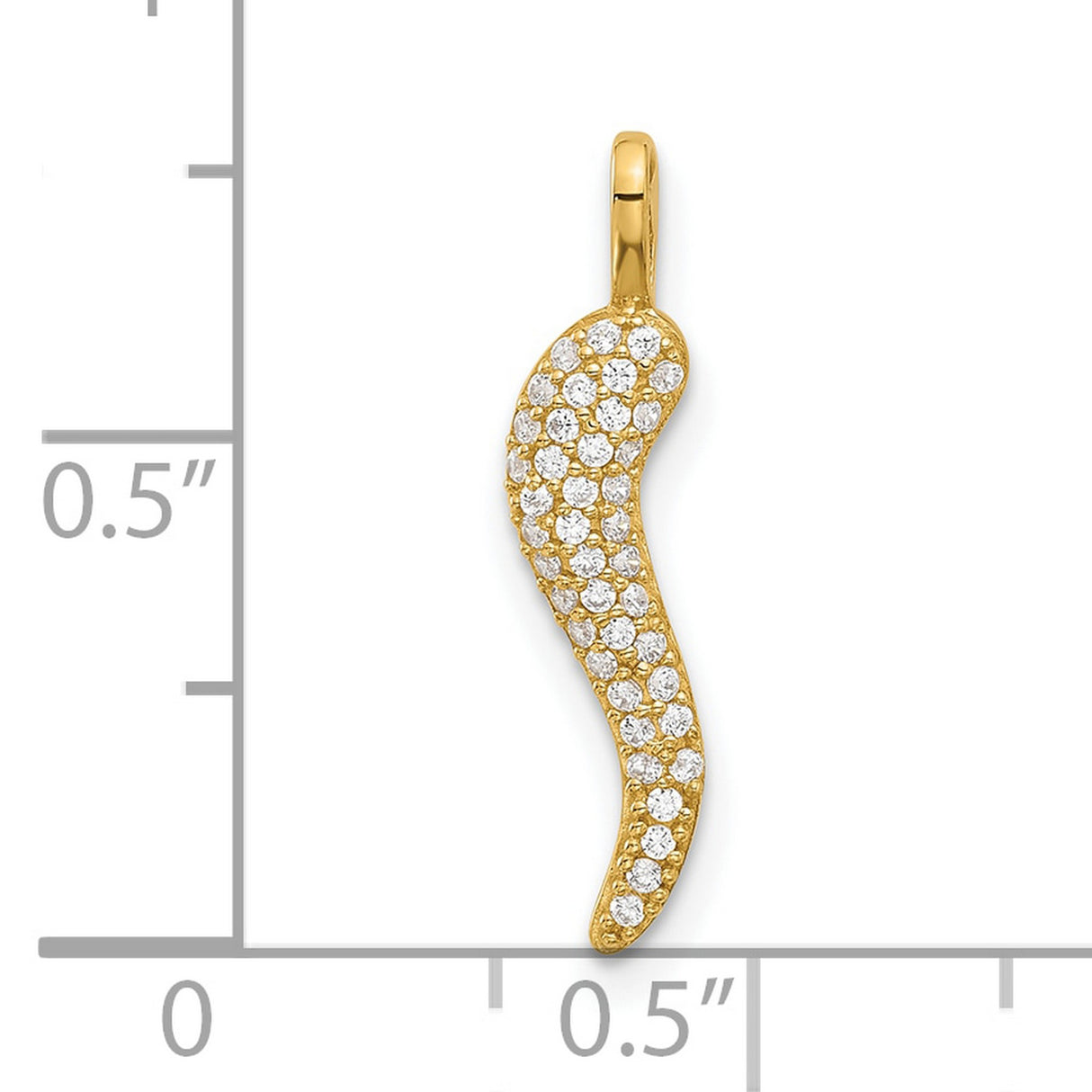 14k Yellow Gold Horn Pendant with Cubic Zirconia, Cornicello Good Luck Charm for Women