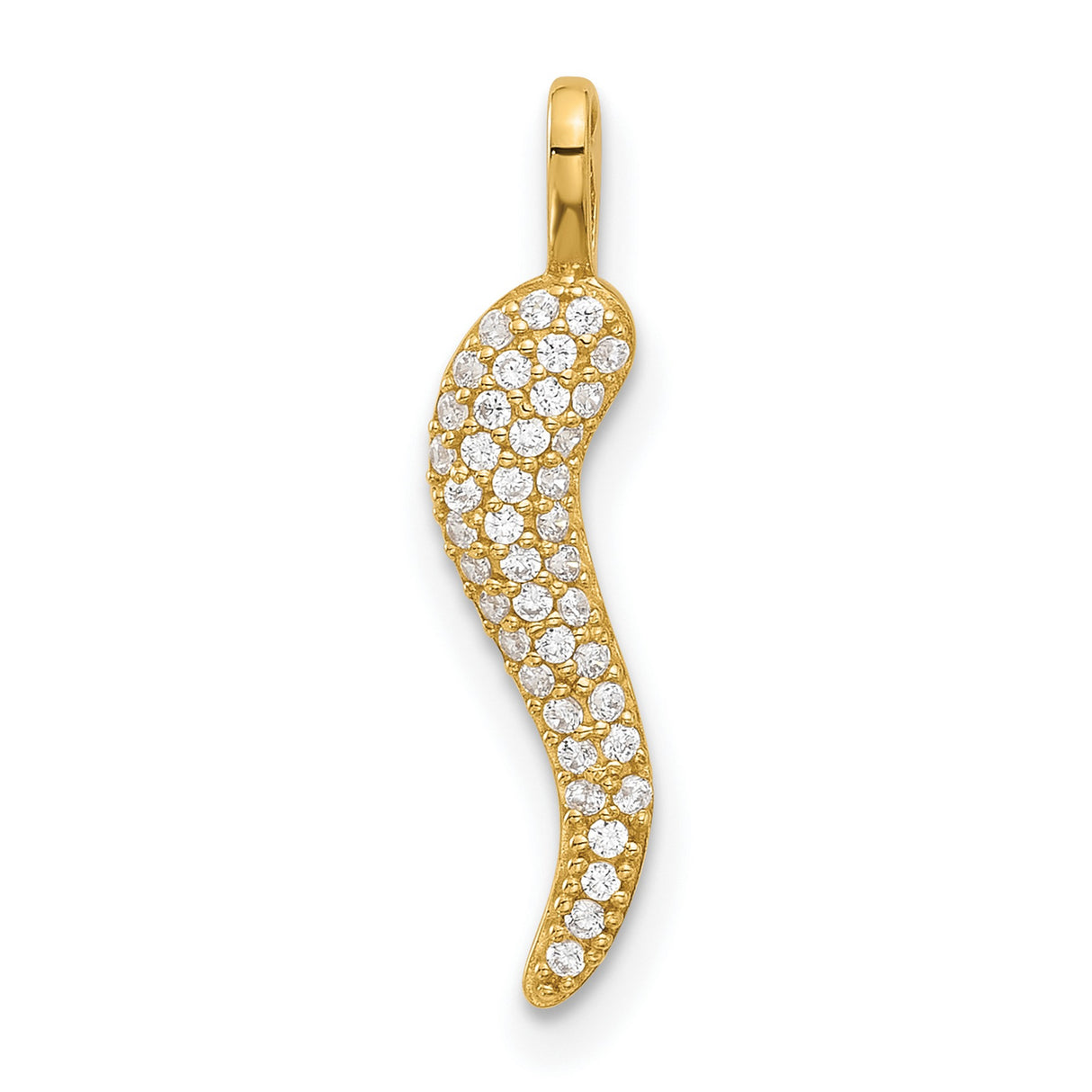 14k Yellow Gold Horn Pendant with Cubic Zirconia, Cornicello Good Luck Charm for Women