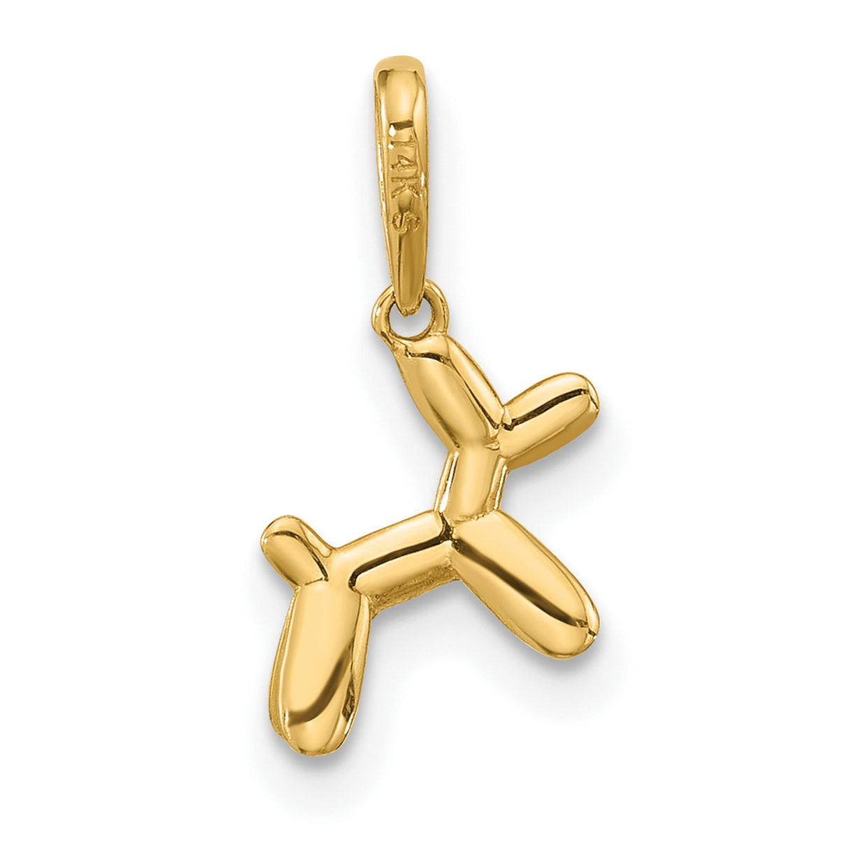 14k Yellow Gold Balloon Dog Pendant Charm, Whimsical 3D Puppy Design, Unisex Jewelry