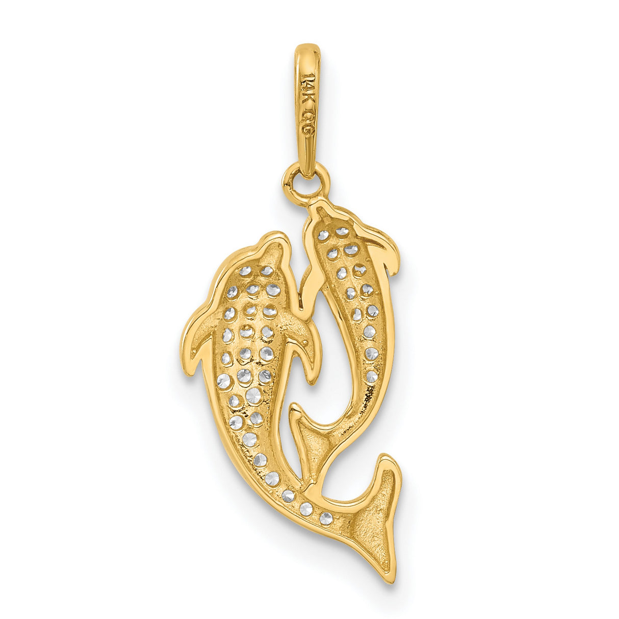 14k Yellow Gold Pisces Pendant with Cubic Zirconia Two Fish Zodiac Charm