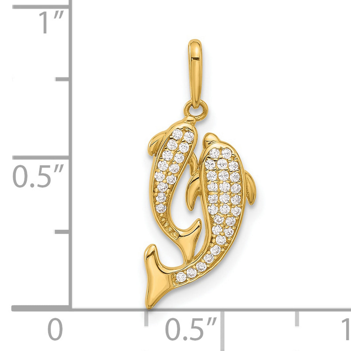 14k Yellow Gold Pisces Pendant with Cubic Zirconia Two Fish Zodiac Charm