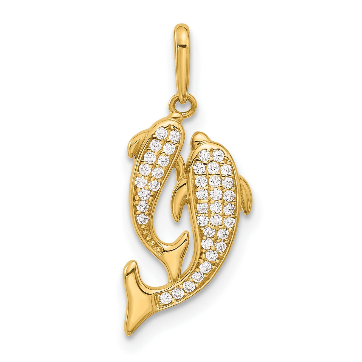 14k Yellow Gold Pisces Pendant with Cubic Zirconia Two Fish Zodiac Charm