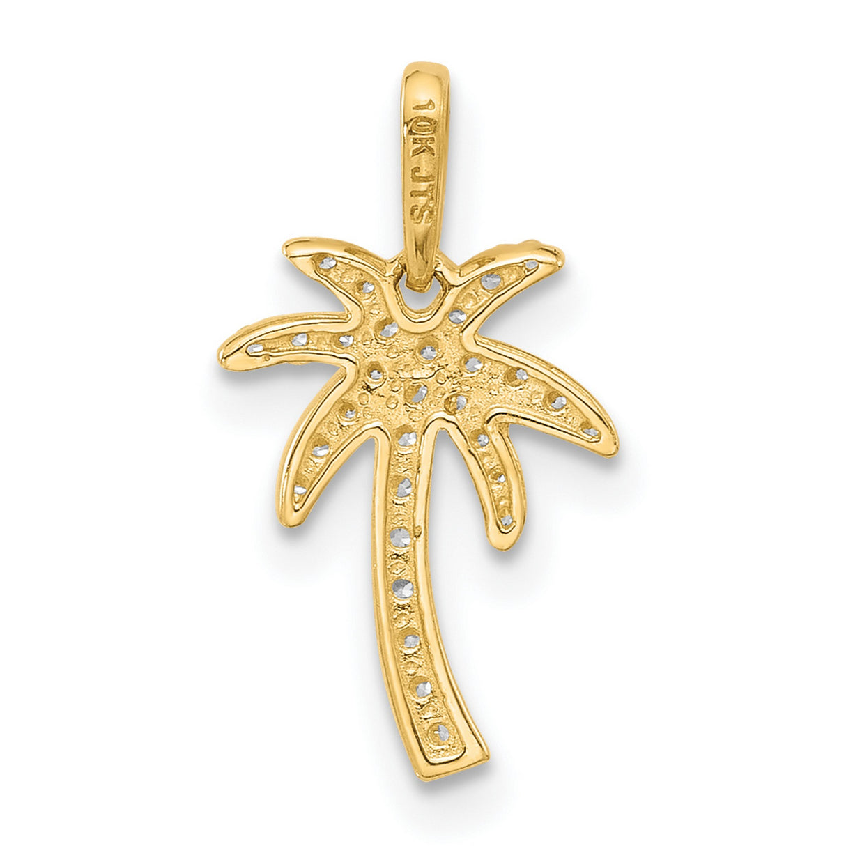 14k Yellow Gold Palm Tree Pendant with Cubic Zirconia, Tropical Island Motif Summer Jewelry