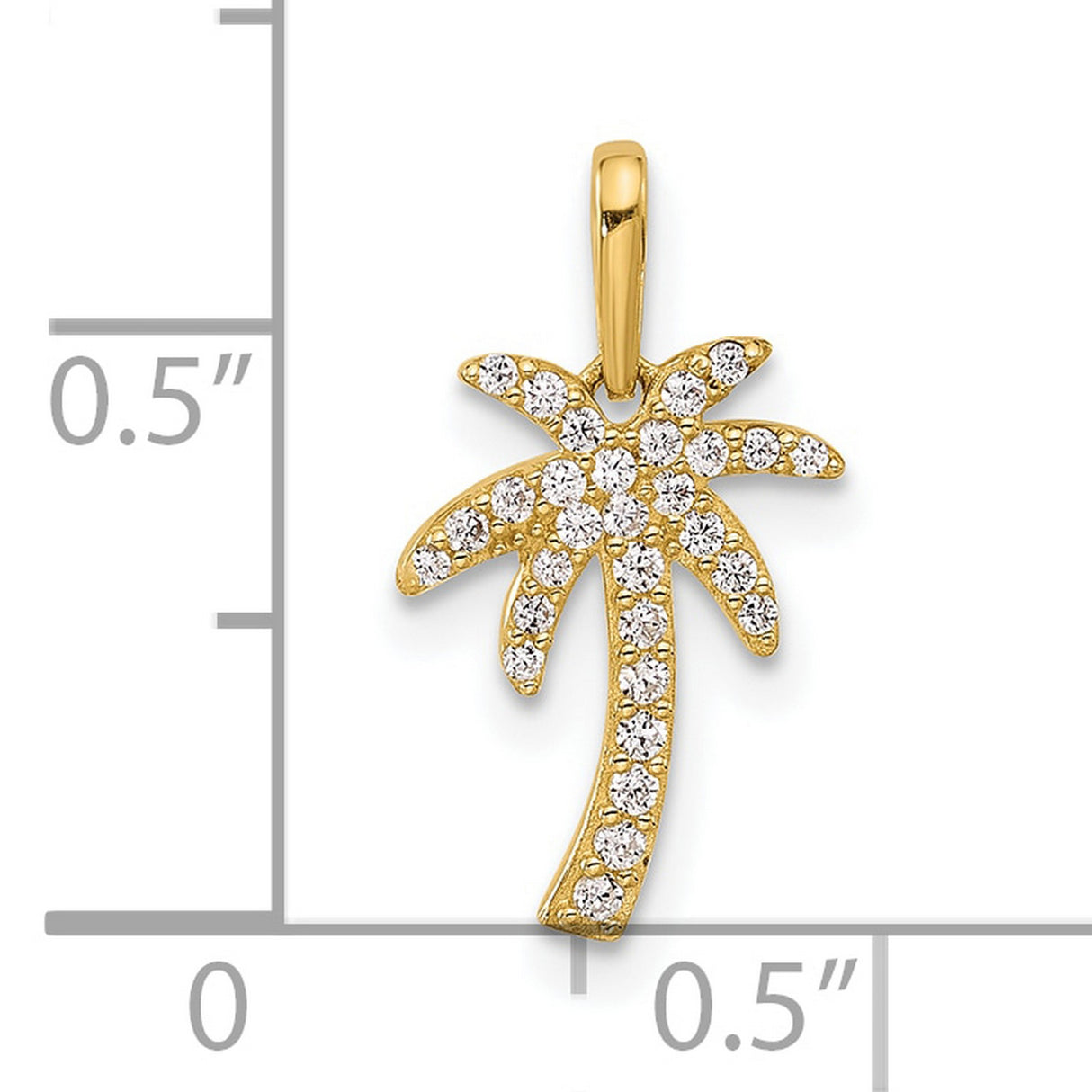 14k Yellow Gold Palm Tree Pendant with Cubic Zirconia, Tropical Island Motif Summer Jewelry